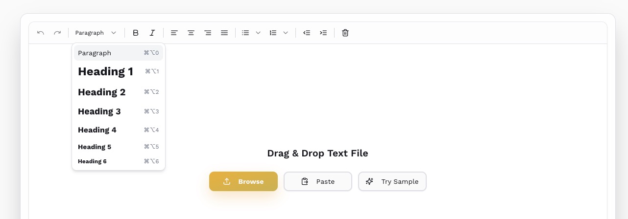 Editor toolbar with formatting options