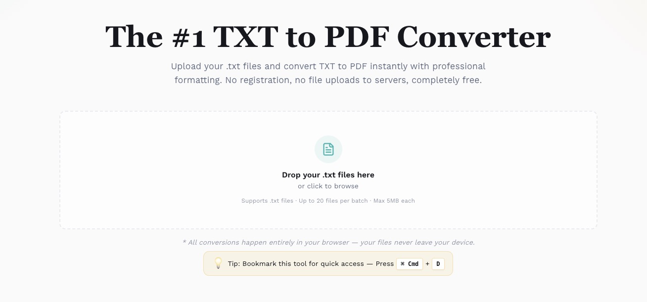 TXT to PDF converter page